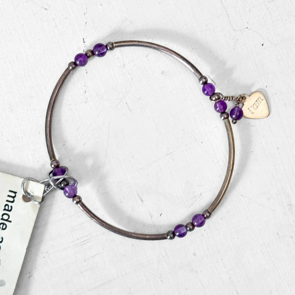 Made As Intended Amethyst Sterling Silver I Am Intention Bracelet Purple Stretch